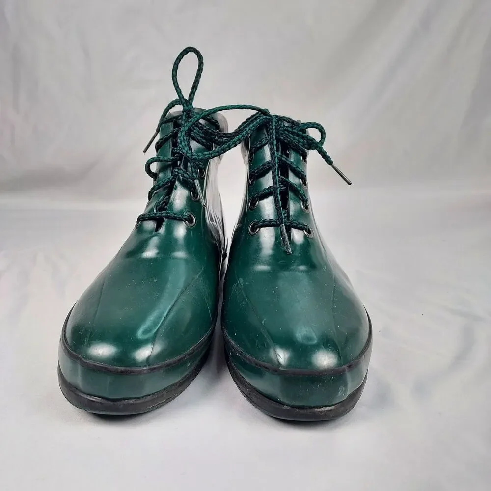 Eddie Bauer Green Rubber Rain Boots Mens 9 Lace Up Waterproof Outdoor